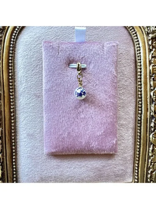 18K PVD Gold White Glass Bead Charm With Blue Floral Print & Gold Lobster Clasp - Picture 10 of 11